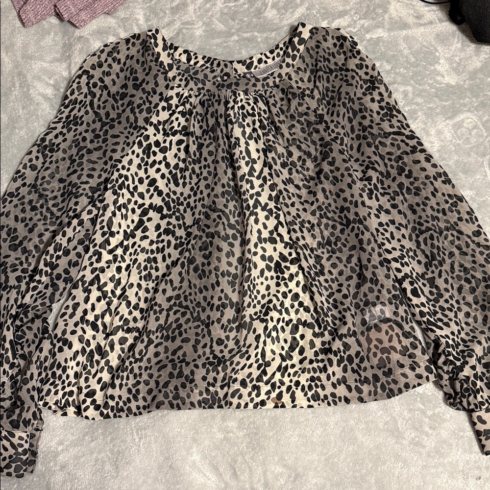 Jennifer Lopez Animal Print Blouse - Black and Cream